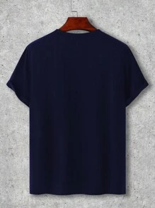 Manfinity Homme Camiseta casual de manga corta y cuello redondo para hombre con impresión de letra de verano