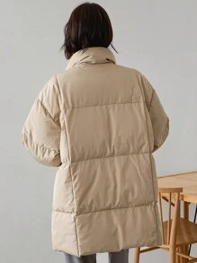 FRIFUL 1 件女士宽松纯色保暖棉服外套冬季 - 棕色 - 查看 5