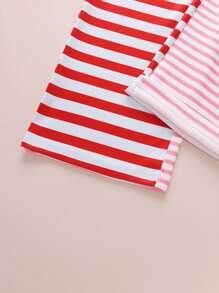 Teen Girls' Simple Stripe Pants And Sleeveless Heart Printed Vest Two Pieces Homewear Set - Multicolor - View 3