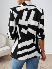 SHEIN Essnce Áo khoác Blazer nữ thời trang thường ngày Ve áo phong cách Old Money màu đen và trắng in toàn bộ tay áo ba phần tư Áo khoác Blazer giáo viên Trang phục công sở mùa thu cho phụ nữ - Đen và trắng - Xem 2