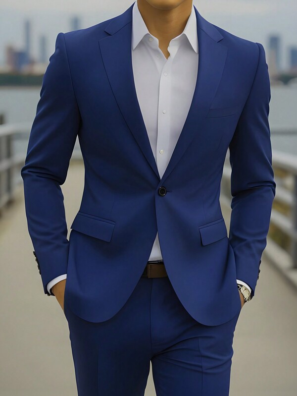 Manfinity Mode Men 1pc Solid Lapel Neck Single Button Blazer