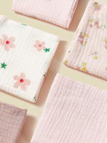 5片嬰兒圍兜，100％純棉舒適四方毛巾口水巾，通用花紋透氣 - 彩色 - 查看 3