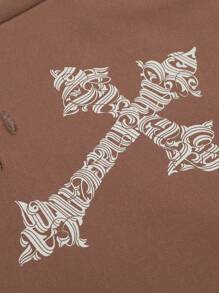 ROMWE MEN Street Life Men's Cross Print Distressed Vintage Casual Shorts