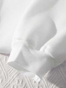 SHEIN LUNE 美国国旗和字母图案保暖内衬运动衫 圆领长袖运动衫 - 白色 - 查看 4