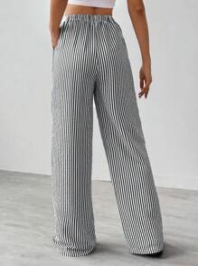 SHEIN Tall Striped & Printed Casual Daily Wear Women Spring/Summer Long Pants - Black - View 2