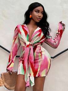 SHEIN SXY 深V領吊帶貼身連身裙，休閒度假風格 - 彩色 - 查看 5