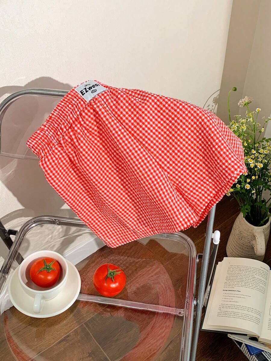 Comfortcana Quần short thun in họa tiết kẻ sọc cho nữ mùa hè thông thường - Đỏ - Xem 1