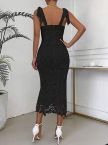 Chiquease Vestido elegante de tirantes de encaje de unicolor y ajuste delgado, para verano