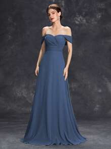 Sweetheart Neckline Ruched Bodice And Waist A-Line Chiffon Dress Elegant Bridesmaid Dress - Dusty Blue - View 1