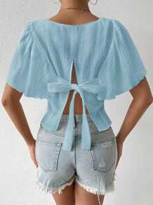 Chiquease Bluse mit einfarbigem Design, Schmetterlingsärmel und gebundenem Rücken