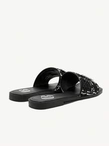 CUCCOO CHICEST Square Toe Comfortable Rhinestone Buckle Women's Flat Sandals, Fashionable Halloween - Black - View 8