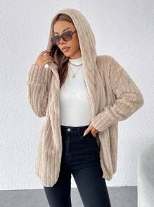 SHEIN PETITE Áo khoác nhung thường dành cho nữ - Lạc đà - Xem 4