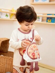3 pièces/set Pantalon long, Top à manches longues et sac assortis pour bébé garçon avec imprimé 3D de lettres, d'émoticônes et de pizza - Multicolore - Voir 4