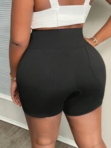 Plus Size Summer And Autumn Slim Fit High Waist Solid Color Cycling Shorts-G - Black - View 2