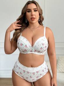 大码蕾丝钢圈时尚日常文胸和内裤内衣套装