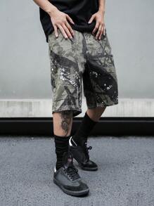 Manfinity LEGND Men Slant Pocket Graphic Print Denim Shorts - Multicolor - View 7