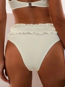 SHEIN Swim 女士荷叶边褶皱性感时尚泳裤夏季 - 白色 - 查看 3