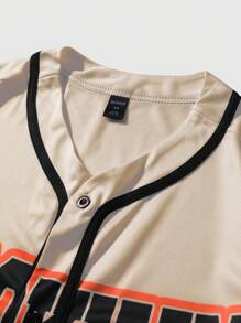 ROMWE MEN Prep 男士籃球&口號圖案對比邊緣襯衫 - 彩色 - 查看 3