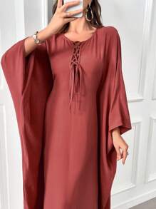 Al Najma 女士土耳其阿巴亚阿拉伯传统长袍、卡夫坦连衣裙 - 粉色 - 查看 6