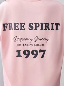SHEIN Tween Girls' Loose Casual Sports Round Neck Short Sleeve T-Shirt And Shorts Set With Letter Print - Pink - View 6