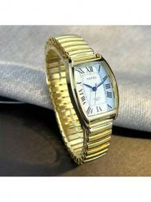 1pc Couple's Roman Scale Elastic Band Quartz Watch, Fashionable Women's Stretch Wrist Watch, Cross-Border Popular Item
