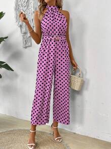 Chiquease Women's Green Polka Dot Slim Fit Jumpsuit - Pink - View 5