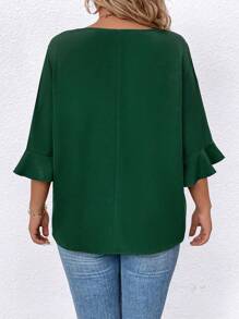 SHEIN LUNE 大尺寸圓領純色夏季休閒襯衫 - 墨綠色 - 查看 2