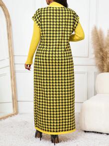 SHEIN Lady Damska kamizelka rozpinana w żółtą pepitkę z blokami kolorów, wiosna/lato/jesień, uniwersalny przedmiot - Wielokolorowe - Zobacz 3