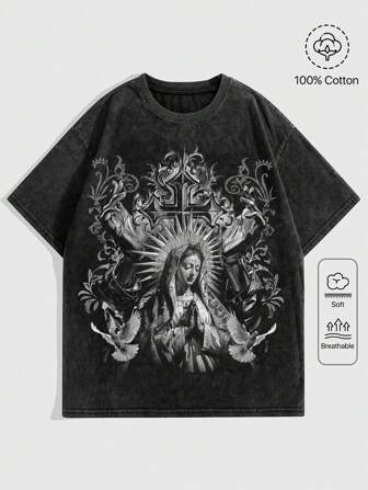 Goth Distressed Washed Acid-Washed Loose T-Shirt For Women