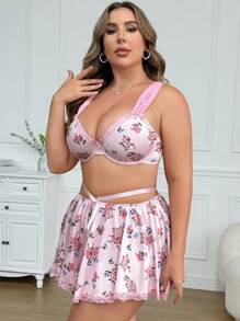 Conjunto de lencería sexy con aros de talla grande de 3 piezas/Set