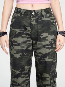 ROMWE Camo Print Flap Pocket Cargo Jeans, School - Multicolor - View 5