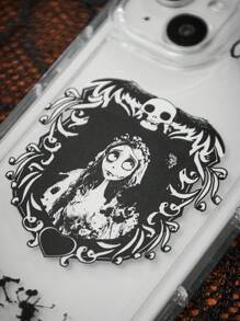 Corpse Bride | ROMWE Cartoon Character And Skull Printed White Phone Case