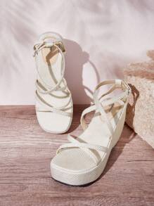 Styleloop Women's Fashion Round Toe Wedge Heel Thick Bottom Sandals - Apricot - View 1