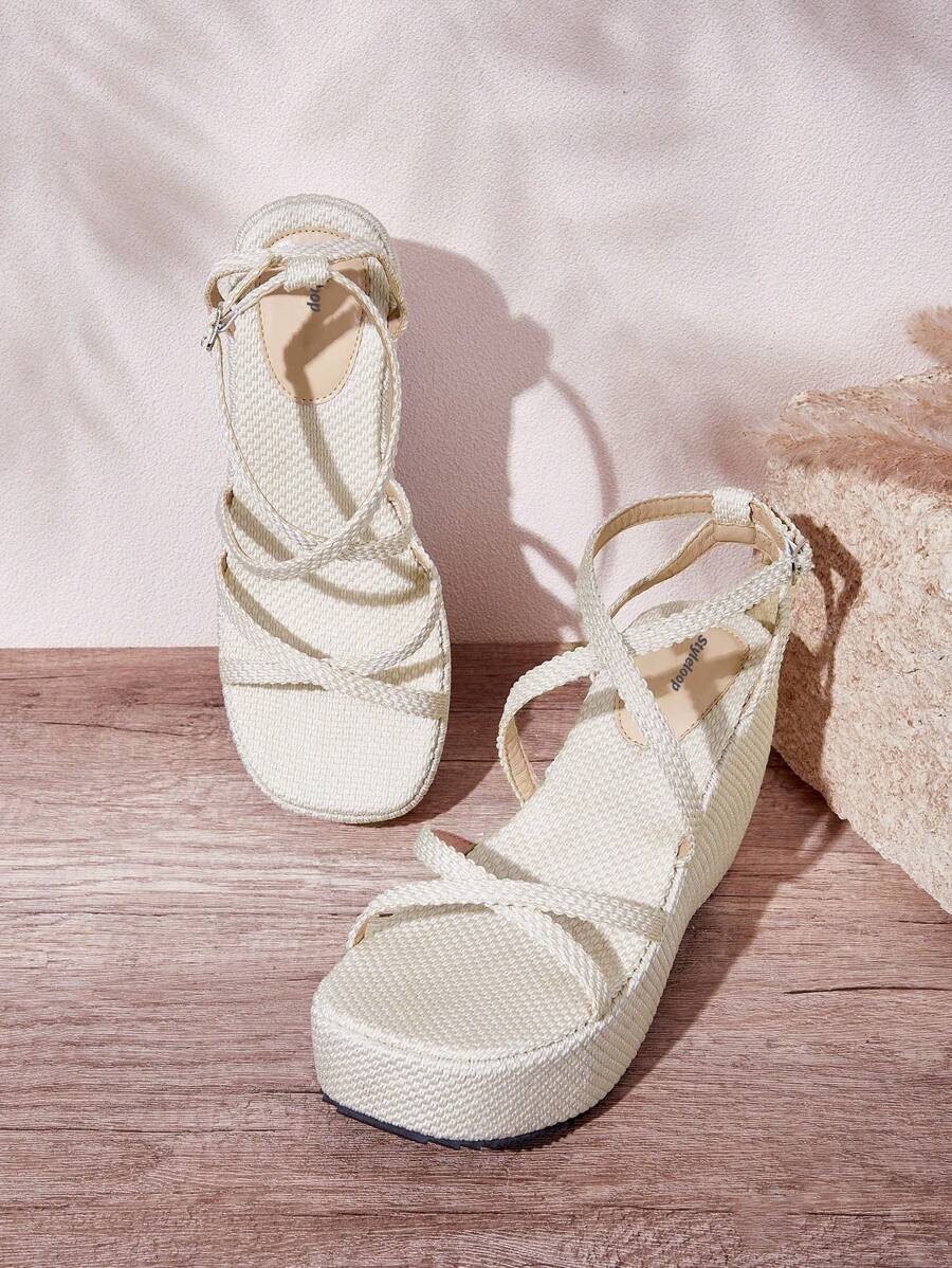 Styleloop Women's Fashion Round Toe Wedge Heel Thick Bottom Sandals - Apricot - View 1