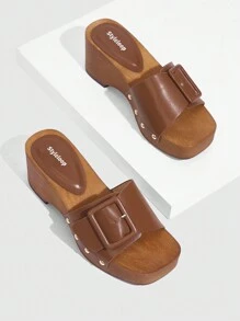 Styleloop Woman Shoes Fashionable Wedge Heeled Thick Sole Sandals For Summer Vacation Shoes Summer Spring Shoes Spring Break Easter - Brown - View 4