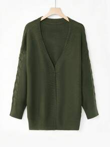 SHEIN LUNE Plus Solid Drop Shoulder Casual Cardigan For Dailywear - Dark Green - View 1