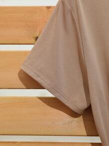 SHEIN 女款心形印花圓領分襟短袖夏季休閒連衣裙 - 摩卡棕 - 查看 3