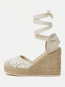 Styleloop Women's Woven Rope Platform Wedge Sandals, Boho Style, Retro American Western Music Festival Party Outfit - Apricot - View 3