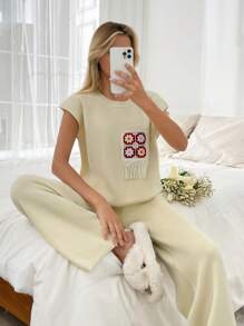 RueChic Casual Crochet Pocket Detailed Sleevless Sweater & Plain Wide Leg Sweater Pants Co-Ords