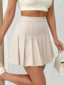 EURMUSE Women Mini Beige Pleated Skirt - Beige - View 4