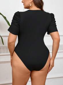 SHEIN Privé Body aderente nero semplice da donna taglie forti, rientro a scuola in autunno - nero - Visualizzare 2