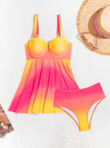 SHEIN Swim Traje de baño de tiras en color degradado para mujer, protegido por derechos de autor - Multicolor - Ver 6