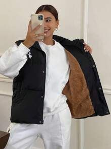 DAZY Women's Embroidered Collar Loose Warm Sleeveless Padded Coat Vest, Winter, Winter Women Clothes, Padded Coat Women Jacket - Black - View 11