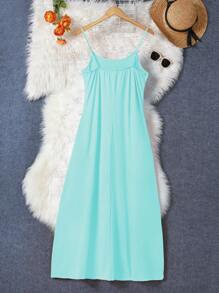 INAWLY Váy dây đeo spaghetti màu thường ngày mùa hè dành cho nữ - Màu xanh nhạt - Xem 2