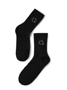 XYZ Studio Artist 2 Đôi Tất Thể Thao Nam Đến Giữa Bắp Chân Họa Tiết Mặt Cười Cá Tính - Đen và trắng - Xem 3