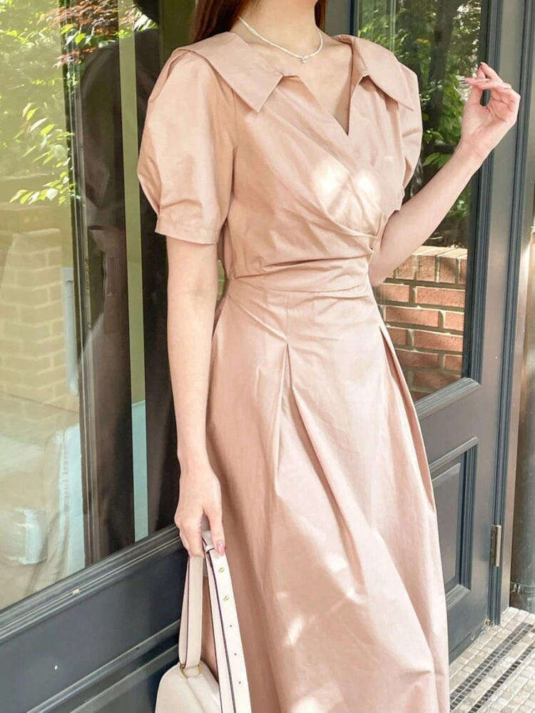 Women's V-Neck Tie Shoulder Strap Dress,Ruffle Shirt Dress Maxi Dress