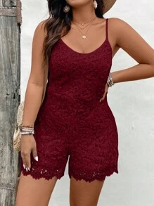SHEIN Clasi Cộng với áo liền quần ren ren gu guin - Màu Đỏ Sâu - Xem 4
