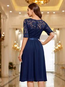 MIUSOL Sweetheart Neck Floral Lace Ruffle Trim Cocktail Party Swing Dress Wedding Guest Dress Prom Dress