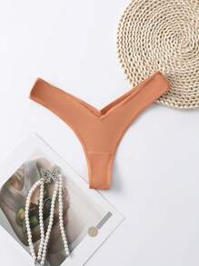 Women's Solid Color Low Rise Knitted Thong Panties