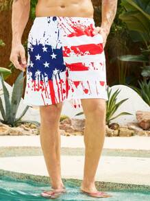 Manfinity Plus Men Flag Print Drawstring Waist Swim Trunks